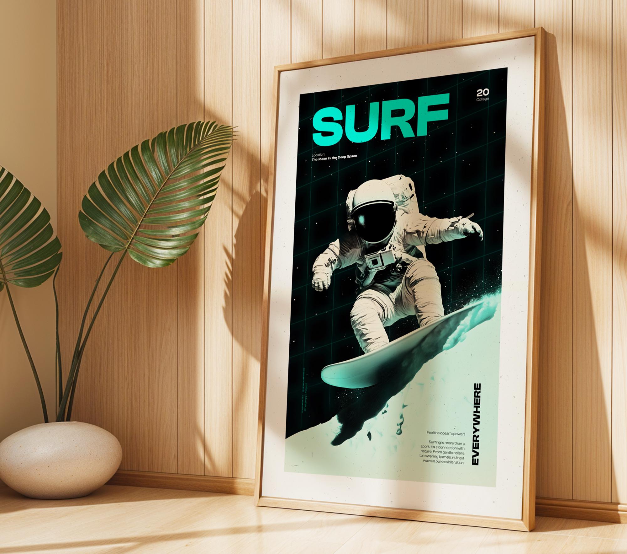 Astronaut Surfing Digital Poster, Space Surf Art Print, Sci-fi Surfer ...