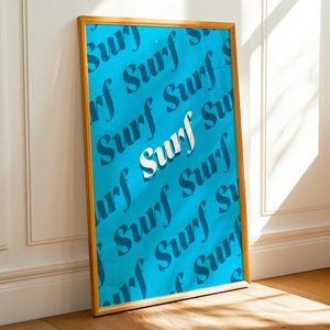 Retro Surf Printable Art Digital Poster, Vintage Beach Wall Decor, Coastal Summer Digital Download, Retro Ocean Wall Print Artwork