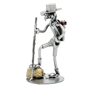 Hiker Handmade Figurine Metal Art Sculpture Gift for Outdoor Lovers Adventure Lovers Birthday Gift for Dad Eco-Friendly Decor