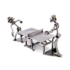 Handmade Nuts and Bolts Tennis Sculpture: Steampunk Sports Decor