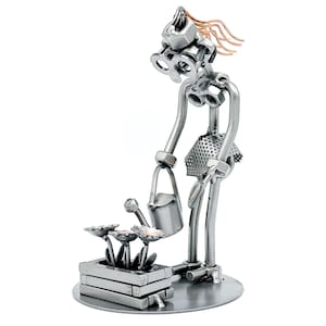 Nuts and Bolts Gardener Figurine: Handmade Metal Art Sculpture