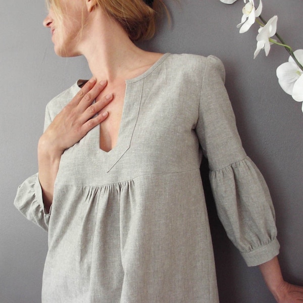 Dress or Tunic - My Garden - Hemp linen  color