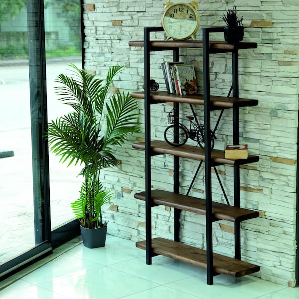 Industrial Walnut Wood Shelf: Floating Shelf with Metal Profile