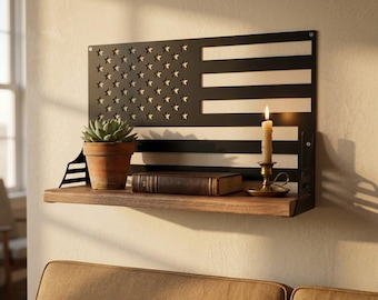 Massief walnootplank met Amerikaanse vlag | Uitdagingsmuntendisplay | Militair decor