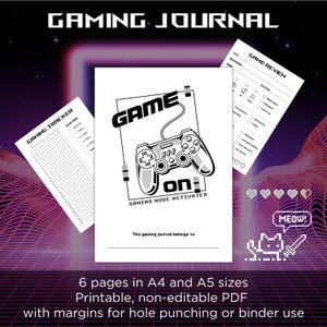 Video gaming journal | Gaming tracker | Printable PDF | Digital Game Journal and Tracker | Gaming planner