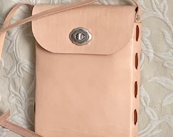 Rene' Handmade Natural Leather Minimalist Bag - Handmade Leather Bag - Minimalist Crossbody - Small Leather Bag