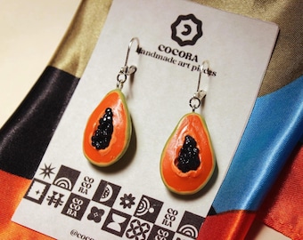 Juicy Papaya Leverback Earrings Polymer Clay Earrings Handmade