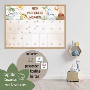Rotina matinal para crianças Dino / Plano de rotina com cartões de rotina / Conjunto de rotinas para crianças / Organizar o dia a dia das crianças / Para imprimir