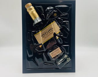 Johnnie Walker Whiskey Broken Bottle Art  Gold Epoxy Resin