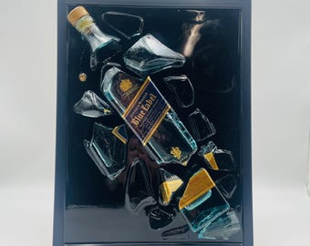 Johnnie Walker Blue Label Broken Bottle Art Epoxy Resin