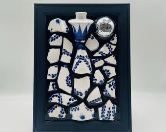 Clase Azul Pequena Garrafa Quebrada Arte em Resina Epóxi Mosaico Artesanal Decoração de Parede