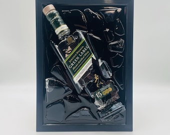 Broken Bottle Art Whiskey  Johnnie Walker Green Label Epoxy Resin