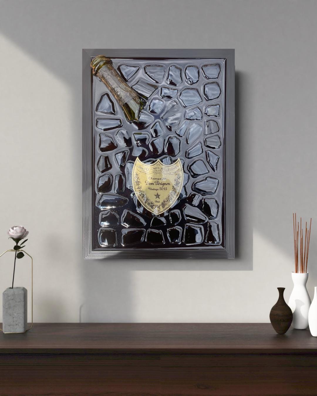 Luxury Epoxy Artwork | Champagne Art | Broken Bottle Art | Pérignon Decor | Resin Art | Gift For Him