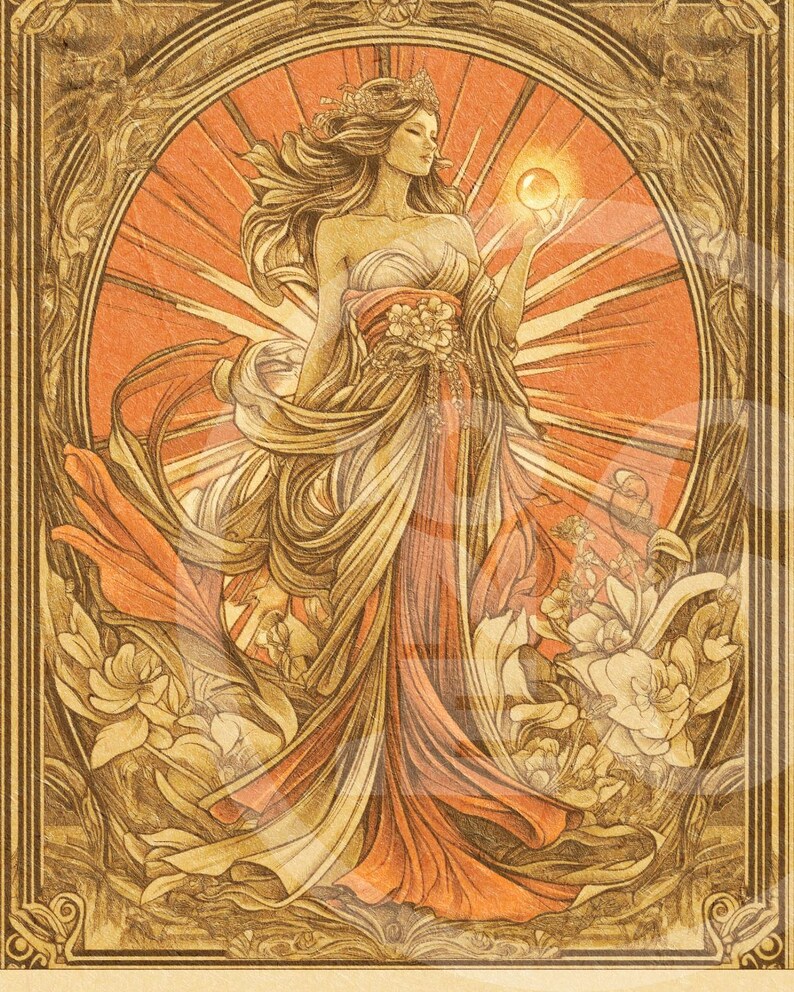 Amaterasu Sun Goddess Wall Art Printable | Art Nouveau Japanese ...