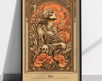 Hel Goddess Art Nouveau Poster – Empowering Female Figure (Digital Download)