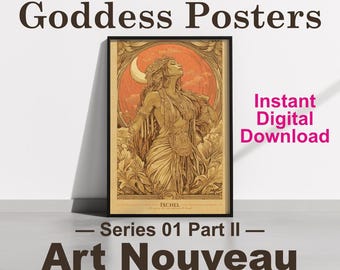 Ixchel Art Nouveau Wall Art Printable | Mayan Moon Goddess Poster | Elegant Mythology Decor