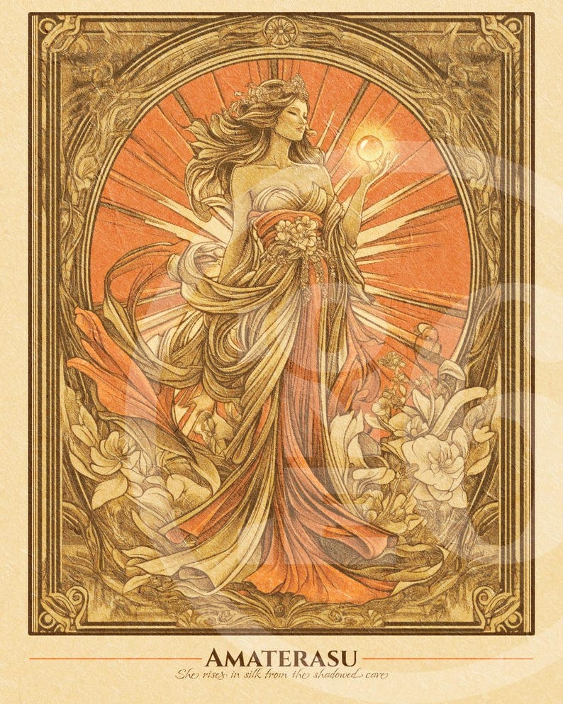 Amaterasu Sun Goddess Wall Art Printable | Art Nouveau Japanese ...