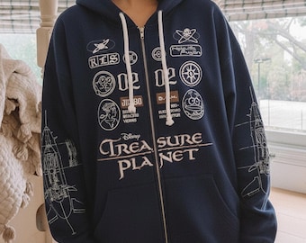 ヴィンテージ トレジャー プラネット オールオーバープリント パーカー、ジム・ホーキンス スペースアドベンチャー パーカー、ディズニー トレジャー プラネット 衣装、ディズニーランド旅行衣装