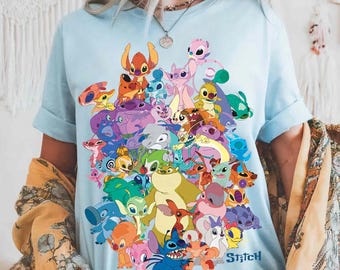 Retro Disney Lilo & Stitch Group T-Shirt, Stitch Experiment 626 Tee, Stitch Cousin Reuben Pleakley, Ohana Means Family, Disney Aloha Hawaii