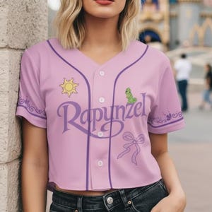 Princess Rapunzel And Pascal Crop Top Baseball Jersey, Disney Tangled Sun Lantern Coquette Bow Cropped Shirt, Disneyland Outfit