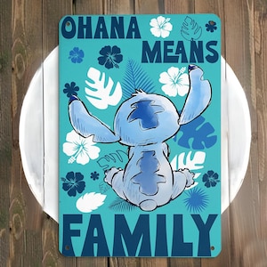 Stitch Ohana Means Family Poster, Back View Watercolor Lilo and Stitch Canvas, Disney Quote Tropical Print for Nursery or Home Decor