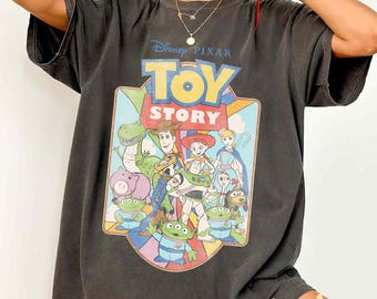 Vintage Disney Pixar Toy Story Group Characters T-shirt, Woody Buzz Jessie Bo Peep Alien Rex Tee, Disneyland Family Matching Trip 2026