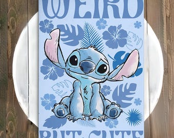 Stitch Seltsames aber süßes Poster, Aquarell Disney Lilo & Stitch Leinwand, niedliches blaues Alien für Kinderzimmer oder Wohndekor, Geschenk für Stitch-Liebhaber