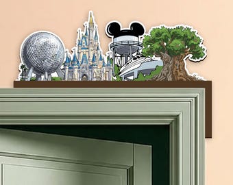 Walt  World Four Parks Wood Door Corner Decor, Disney Castle Epcot Animal Kingdom Wood Topper