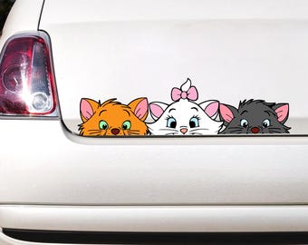 Cute Marie Toulouse Berlioz Peeking Car Decal, Cute Aristocats Peekaboo Car Window Sticker,  Cat Lover Decor, Cute Car Accessories
