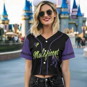 Maleficent Crop Top Baseball Jersey, Disney Sleeping Beauty Coquette Bow Cropped Shirt, Disneyland Villains, Disney Baby Tee Baseball Fans image 5