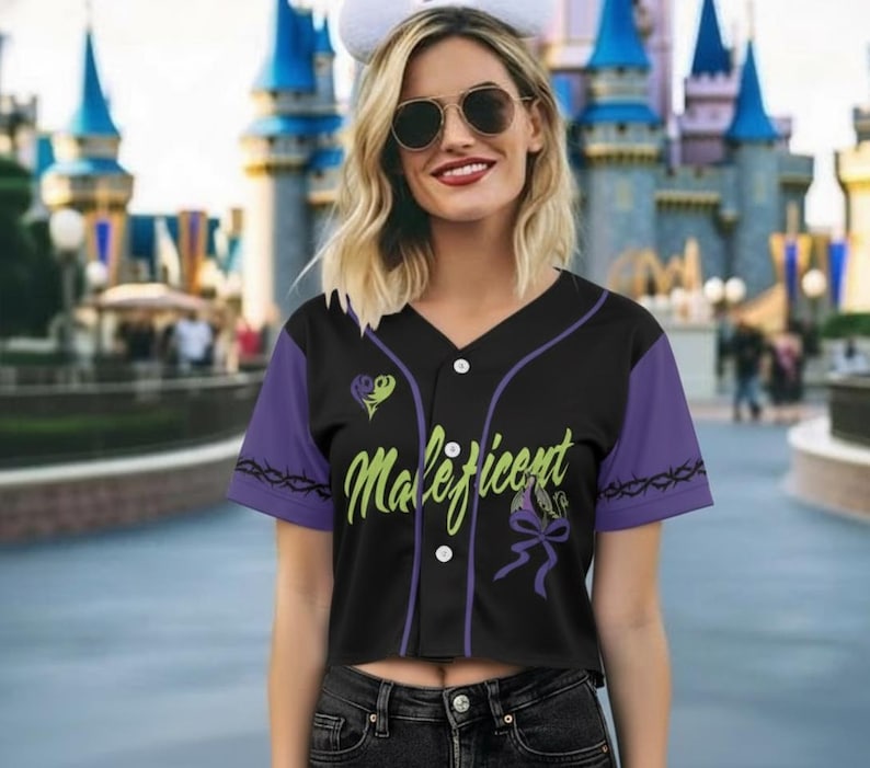 Maleficent Crop Top Baseball Jersey, Disney Sleeping Beauty Coquette Bow Cropped Shirt, Disneyland Villains, Disney Baby Tee Baseball Fans image 5