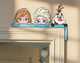 Disney Frozen deurhoekbord, prinses Anna Elsa Olaf houten houten deurtopper, Disney Home Decor, Disney kinderkamerdecoratie