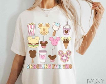 Pastel Mickey Snacks Snacking For Two Shirt, Disney Food Mom To Be T-shirt, Disney Maternity shirts, Disney Pregnancy Announcement 2025