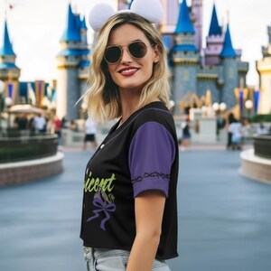 Maleficent Crop Top Baseball Jersey, Disney Sleeping Beauty Coquette Bow Cropped Shirt, Disneyland Villains, Disney Baby Tee Baseball Fans image 4