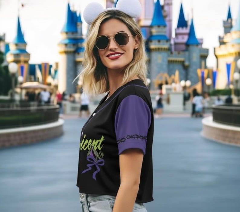 Maleficent Crop Top Baseball Jersey, Disney Sleeping Beauty Coquette Bow Cropped Shirt, Disneyland Villains, Disney Baby Tee Baseball Fans image 4