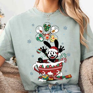 Vintage Oswald Christmas Tea Cup T-Shirt, Oswald The Lucky Rabbit Tee, Disney Holiday Shirt, Mickey Very Merry Party, Disneyland Family Trip