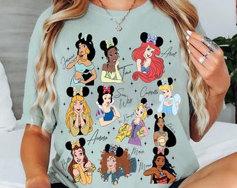 Camiseta con orejas de Minnie y personajes de princesas Disney, camiseta con el logo de las princesas Disney, camiseta para viaje a Disneyland, conjunto para mejores amigas.