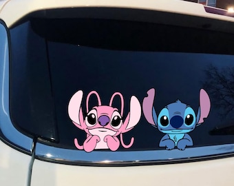Cute Alien Window Decal, Blue And Pink Space Buddy Sticker, Cartoon Creature Car Vinyl, Matching Couple Giftr or Home Decor