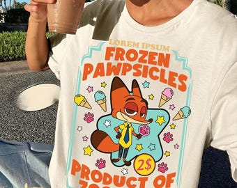 Camiseta de Nick Wilde de Disney Zootopia 2, Pawpsicles. Consigue tus Pawpsicles. Camiseta inspirada en Nick Wilde. Camiseta orgánica de Nick Frozen Pawpsicles.