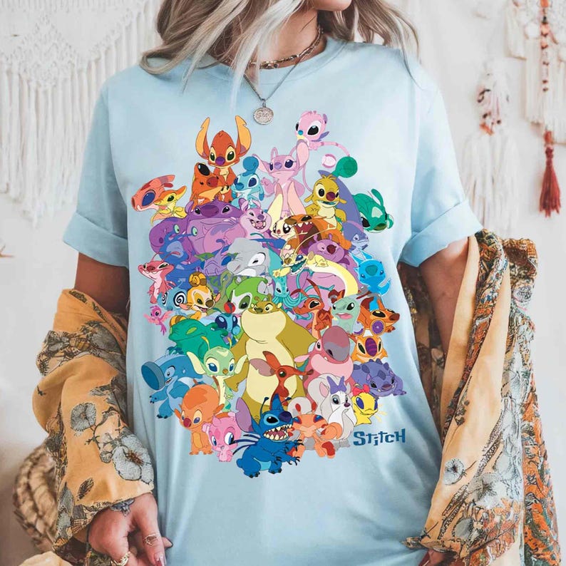 Retro Disney Lilo & Stitch Group T-Shirt, Stitch Experiment 626 T-Shirt, Stitch Cousin Reuben Pleakley, Ohana Means Familie, Disney Aloha Hawaii Bild 1