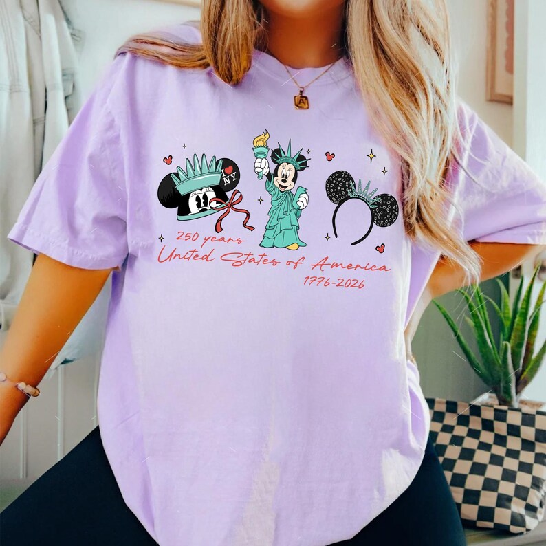 Watercolor Minnie 250 Years United States of America T-Shirt, Patriotic Minnie Mouse Statue of Liberty Shirt, Disney 4th of July Tee image 2