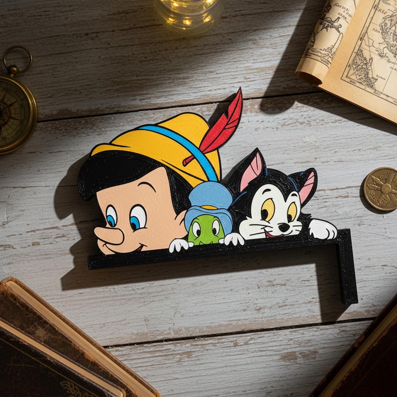 Pinocchio Sign Disney Pinocchio Wood Door Corner Sign, Pinocchio Jiminy Cricket Figaro ...