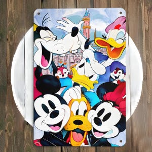 Disneyland Mickey & Friends Poster, Cute Watercolor Disney Castle Canvas,  Mickey Minnie Donald Goofy Pluto Daisy Print Wall Art Home Decor