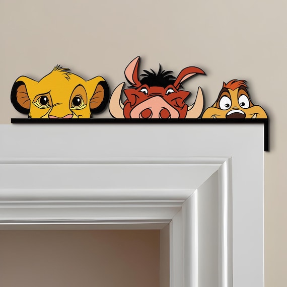 Disney Lion King Hakuna Matata Peekaboo Peeking Peeker Door Corner Sign, Simba Timon Pumbaa Door Sign, Disney Home Decor, Kidroom Decoration