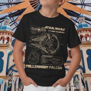 Vintage Millennium Falcon Grey Schematics Graphic T-Shirt, Star Wars YT-1300 Transport Shirt, Disney Galaxy's Edge Tee, Star Wars Day Gift