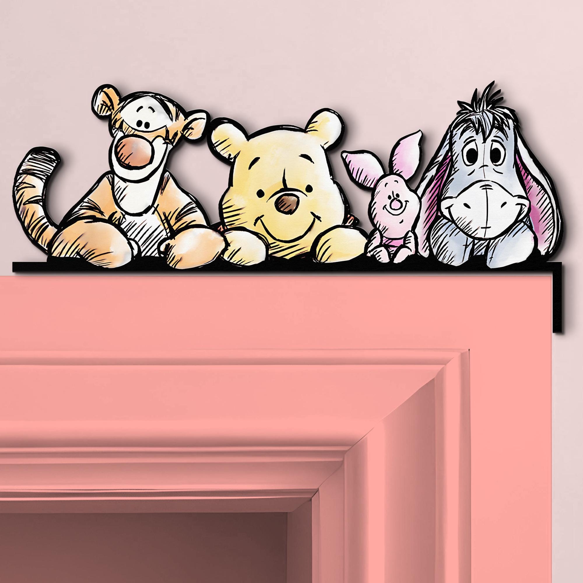 Cute Peekaboo Winnie the Pooh Door Corner Sign, Disney Peeking