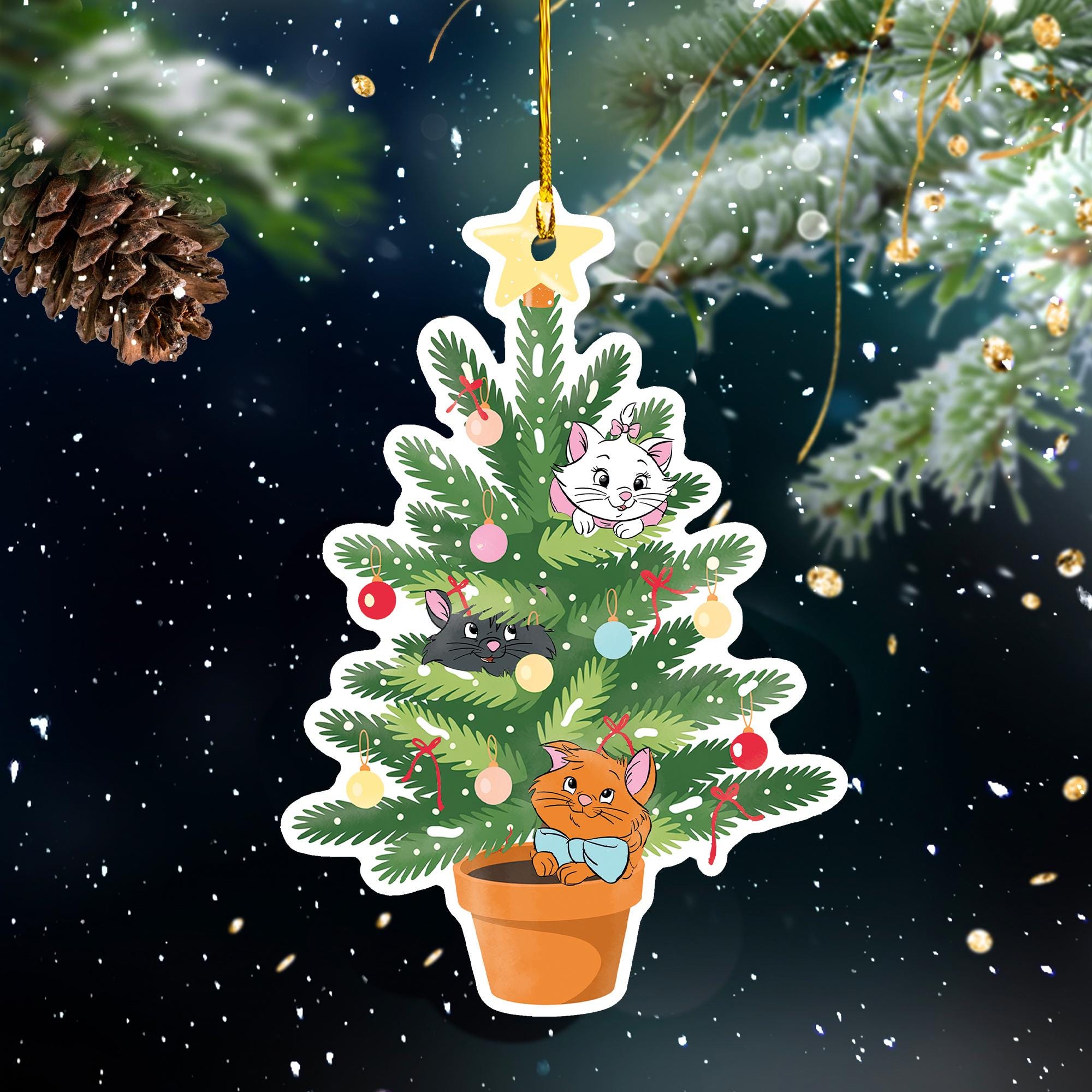 Discover Watercolor Marie and Family Acrylic Ornament with Christmas Lights – Disney Aristocats Holiday Decor