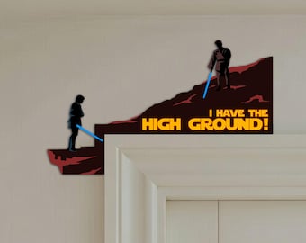 High Ground Door Topper, Space Duel Wall Decor, Lava Battle Scene Shelf Sitter, Sci Fi Room Accent Gift