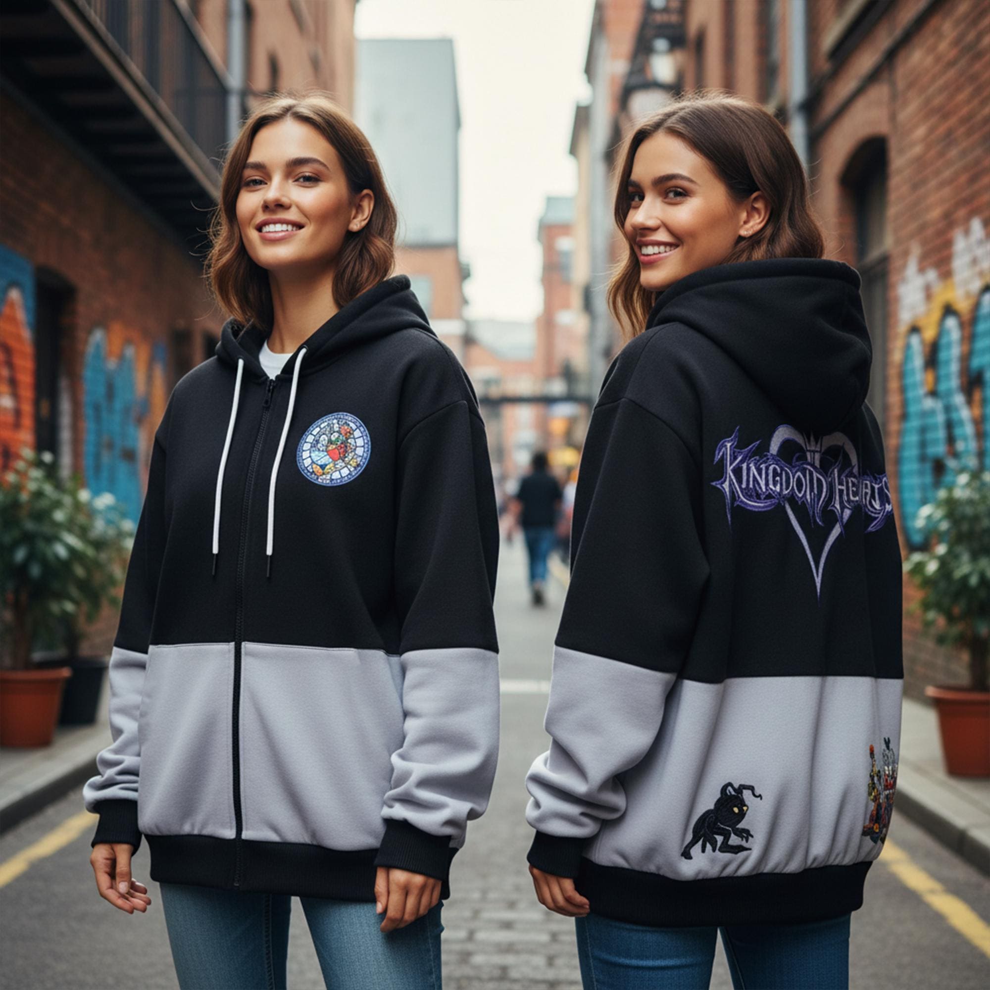 Hommes/Femmes Capuche Fermeture éclair Couleur Patchwork Kingdom Hearts Series Short Style Cardigan Hoodies, Blanc., S