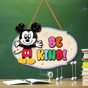 2 Layer Disney Be Kind Mickey Wood Sign, Cute Disney Teacher Wood Sign, Teacher Appreciation Gift, Classroom Wood Wall Decor